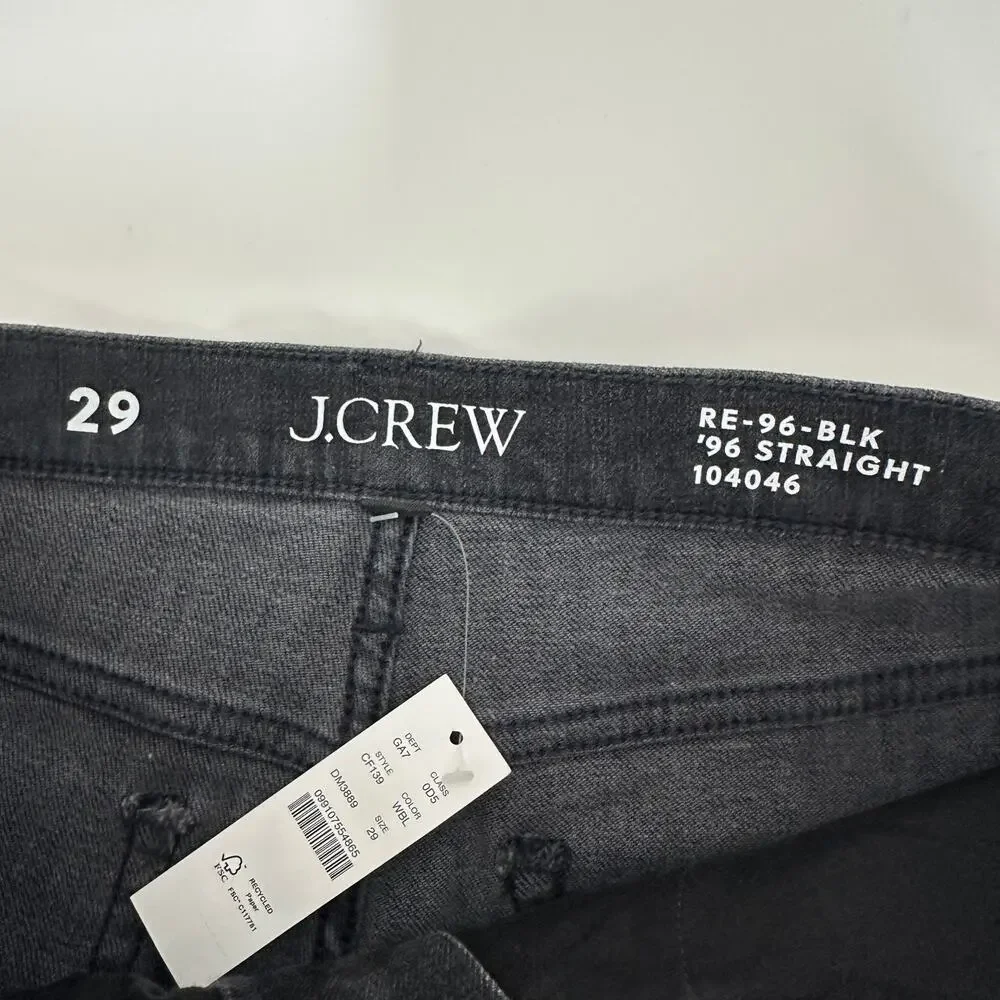 J.Crew Studded High Rise Straight Jean 1996 Semi Stretch Washed Black US 29 MWT